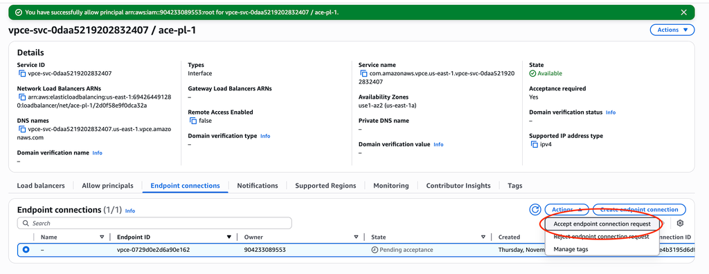 Accept the Endpoint connection